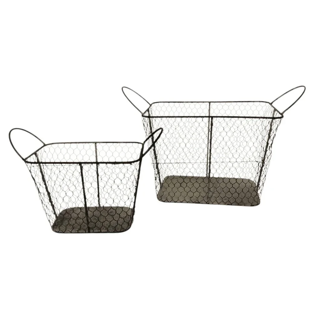 Two New Chicken Wire Baskets Rectangle Farmhouse Country Decor By Melrose Intl.